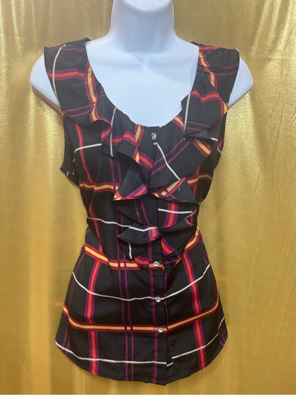 Banana Republic Plaid Ruffle Sleeveless Blouse | Size Medium